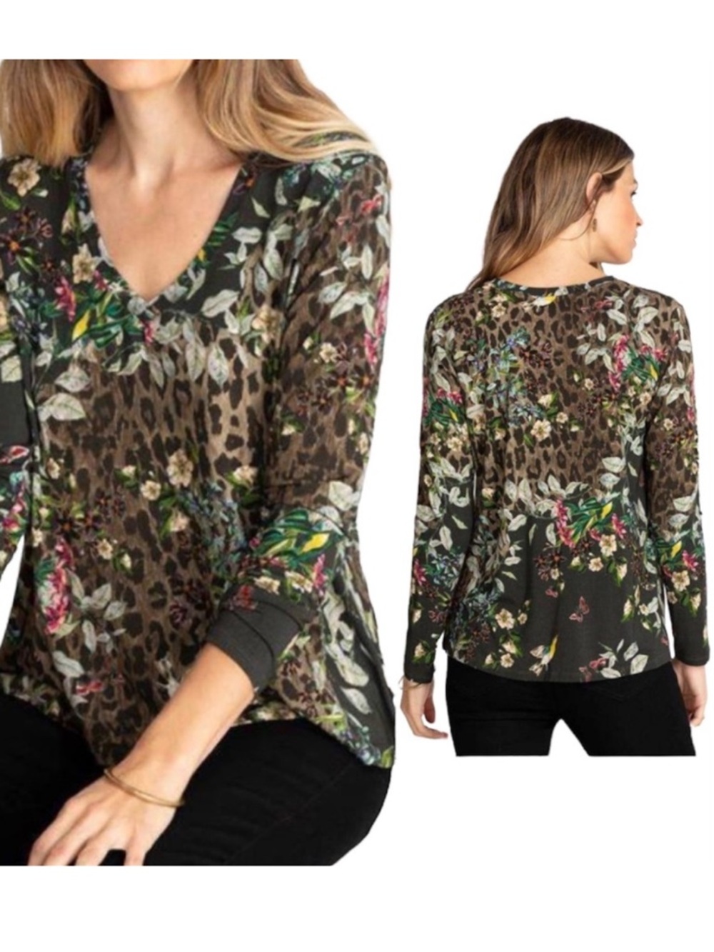 Johnny Was Ash Bird Floral Print Top Size L - Picture 3 of 16